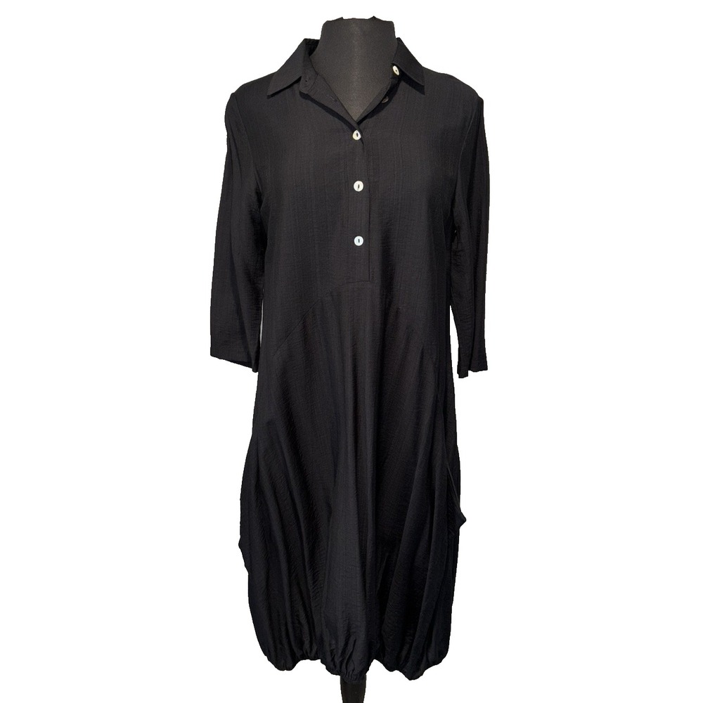 NEW Shana Apparel Midi-length Cocoon Dress Size Med Black Pockets Art Lagenlook